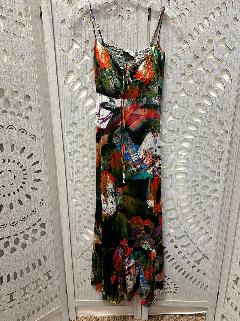 lola & sophie Viscose Red/green/black Abstract Size XS Dress