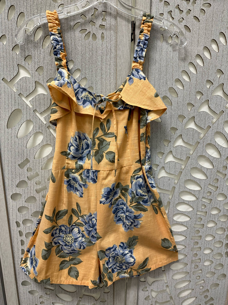 Derek Heart Cotton yellow/blue/green Floral Size M Romper