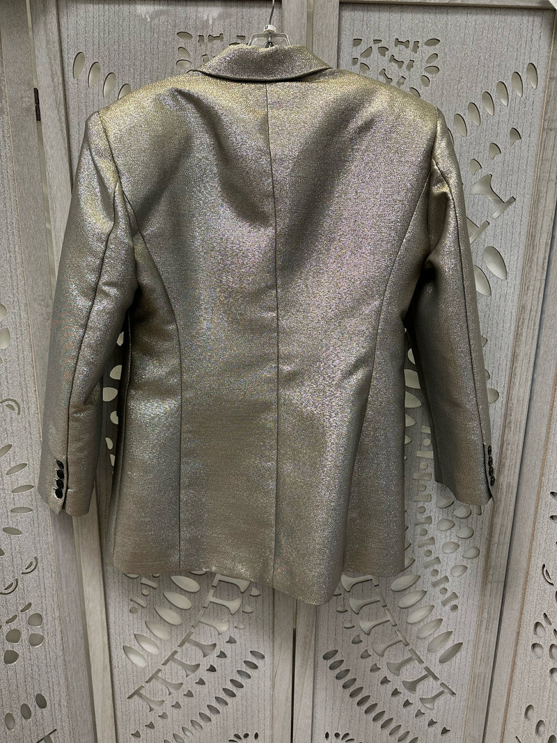 RONNY KOBO Polyester Metallic Silver Solid Size M Blazer