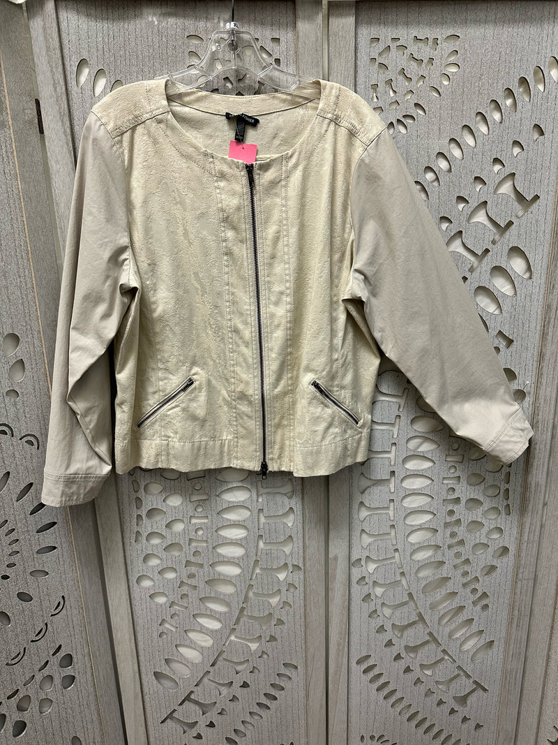 Eileen Fisher Cotton Blend Ivory Jacquard Size XL Jacket