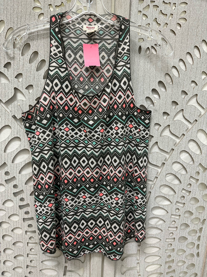 Mossimo Polyblend black/white/green/neon pink Geometric Size L Tank Top