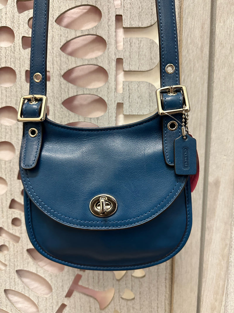 COACH Leather Blue Solid Handbag