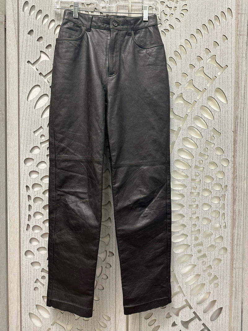 RALPH LAUREN Leather Brown Solid Size 2P Pants