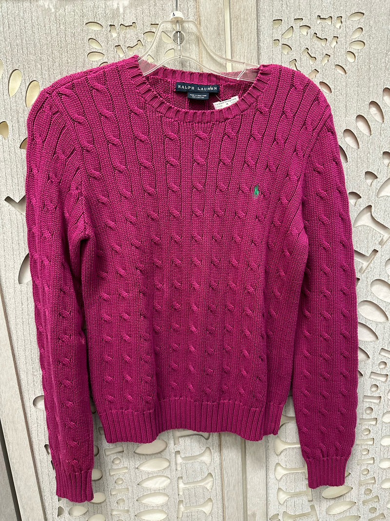 RALPH LAUREN Cotton Fuschia Cableknit Size M Sweater