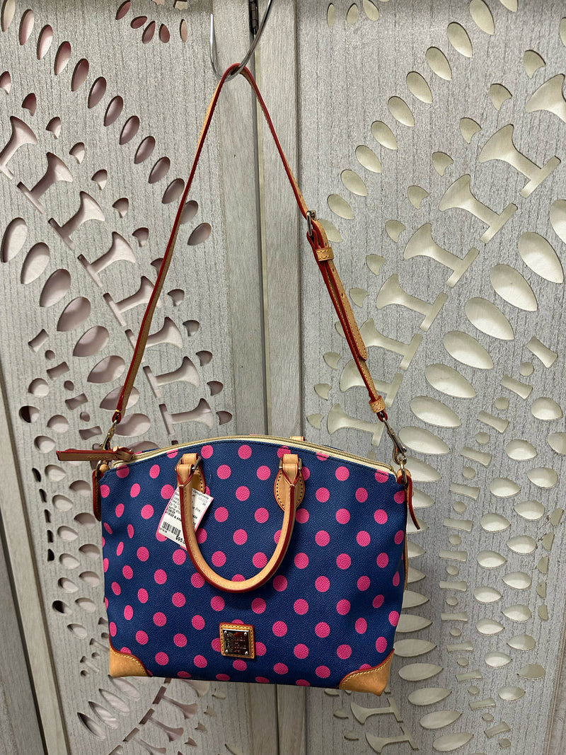 Dooney & Bourke Coated Canvas Blue, Pink Polka Dot Handbag