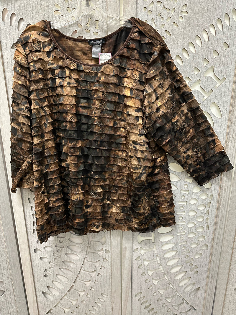 Notations Polyblend Brown/gold/black Tiered Layers Size 3X Blouse