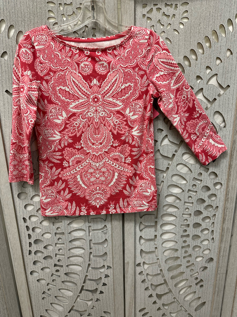 Talbots Cotton Blend Red/White Medallion Size P Blouse