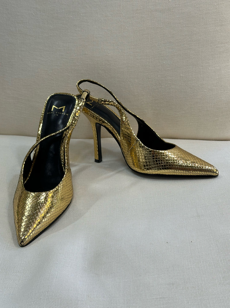 Marc Fisher Leather upper Gold Emalyn Size 6 Slingbacks