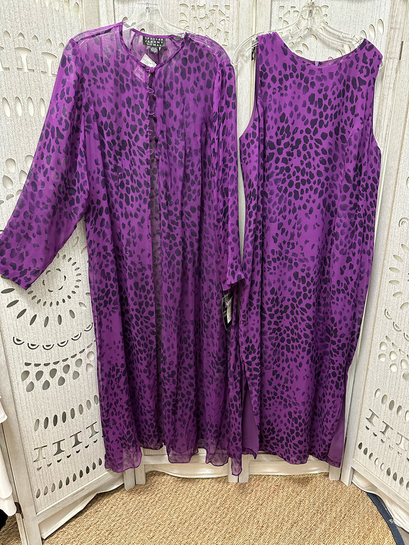 Spencer Jeremy Silk Purple/Black Spots Size 16 Cocktail/Evening Wear