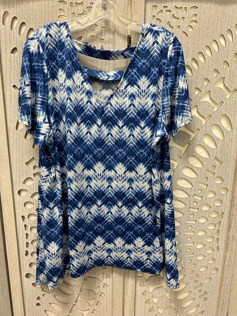 collection Polyblend Blue/White Chevron Size 2X Blouse