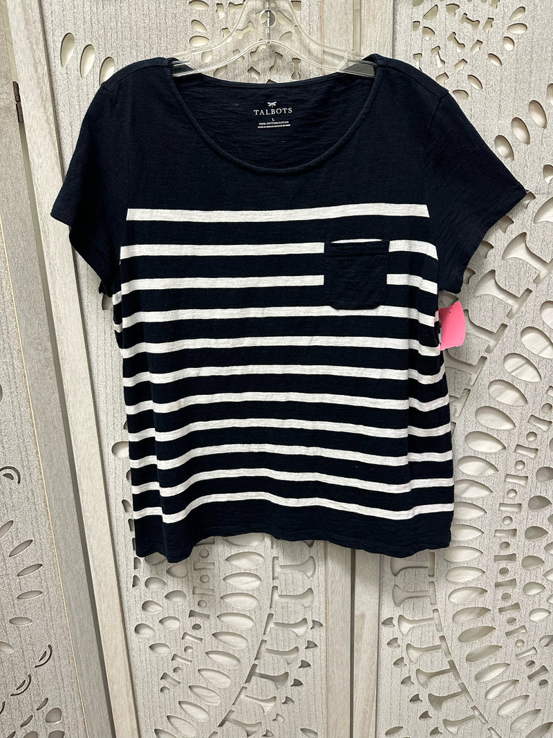 Talbots Cotton Black/White Stripe Size L Blouse