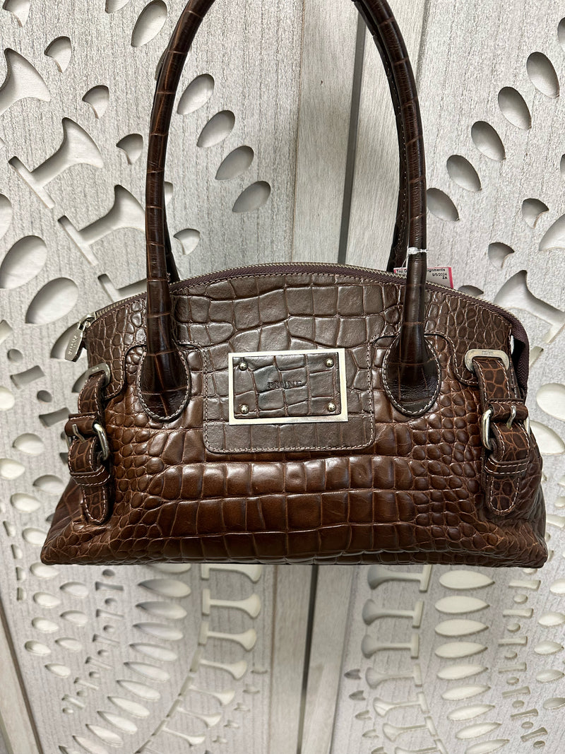 Prune Leather Brown Croc Handbag