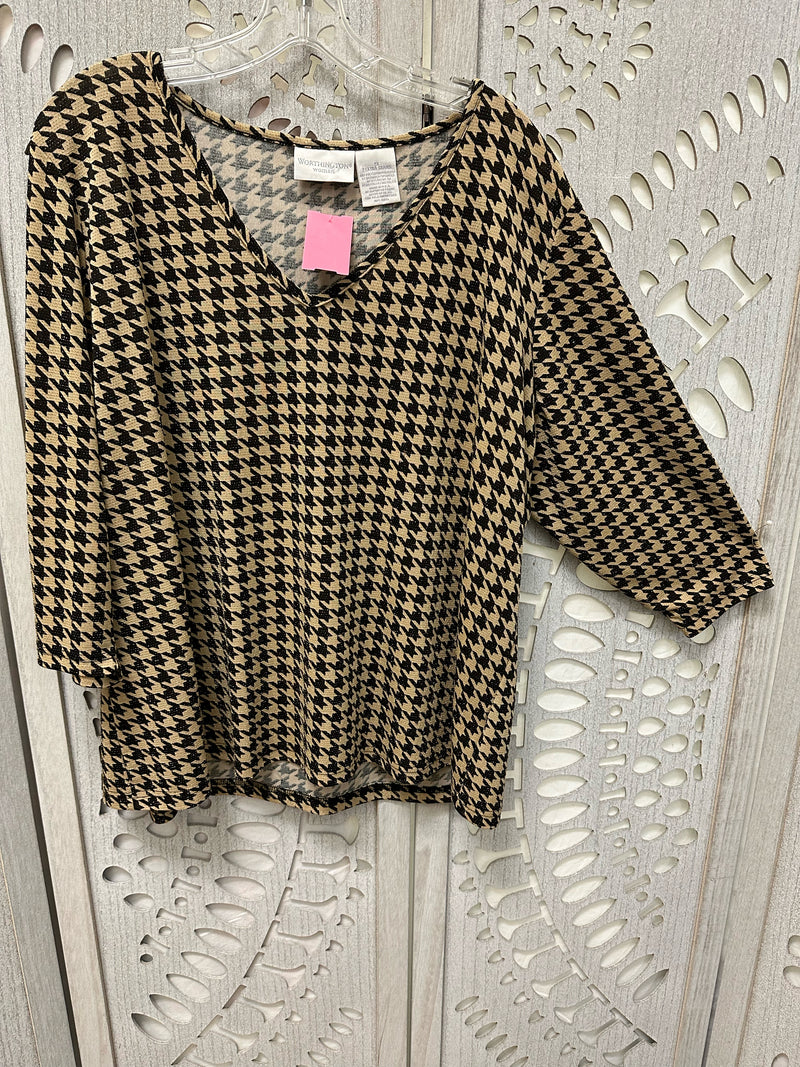 Worthington Polyblend Black/Beige Houndstooth Size 2X Blouse