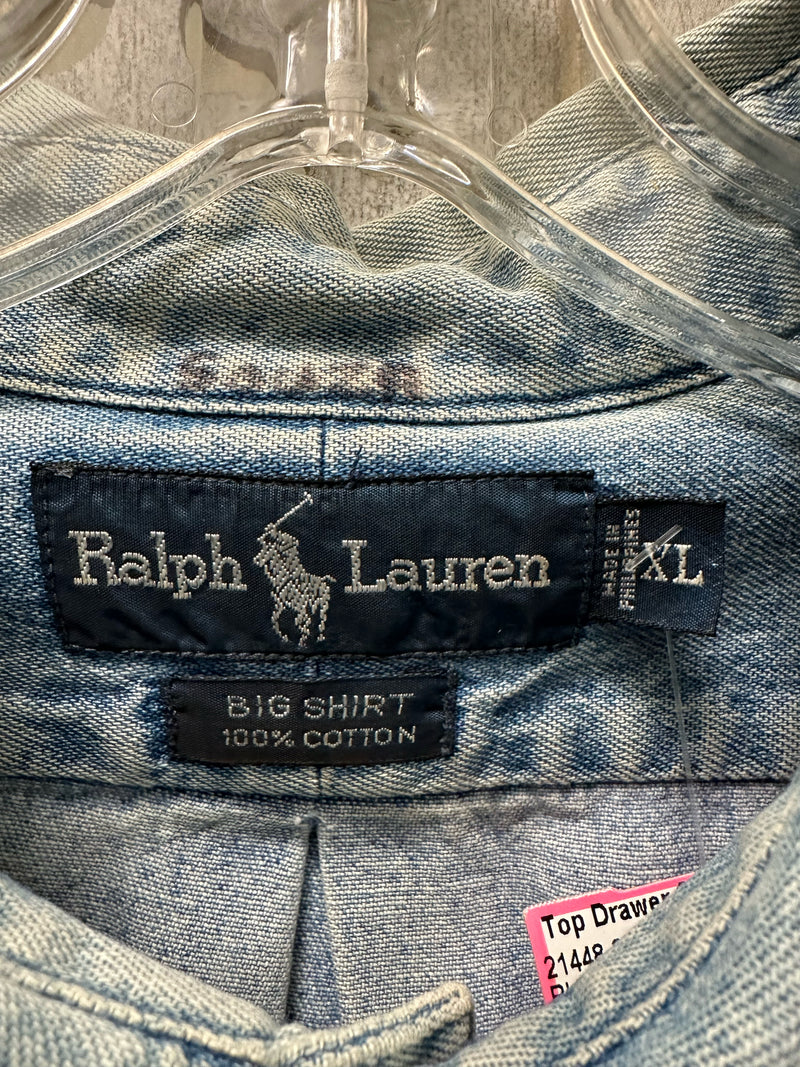 RALPH LAUREN Cotton Light denim Solid Size XL Blouse