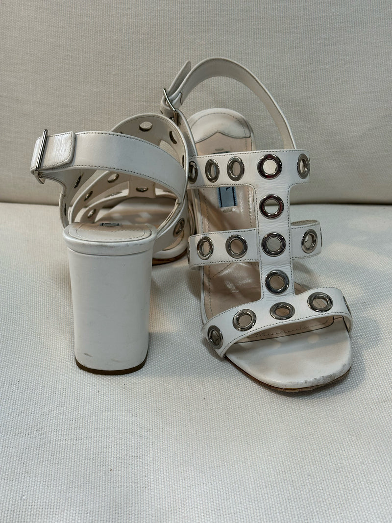 Prada Leather White/Silver Size 38 Sandals