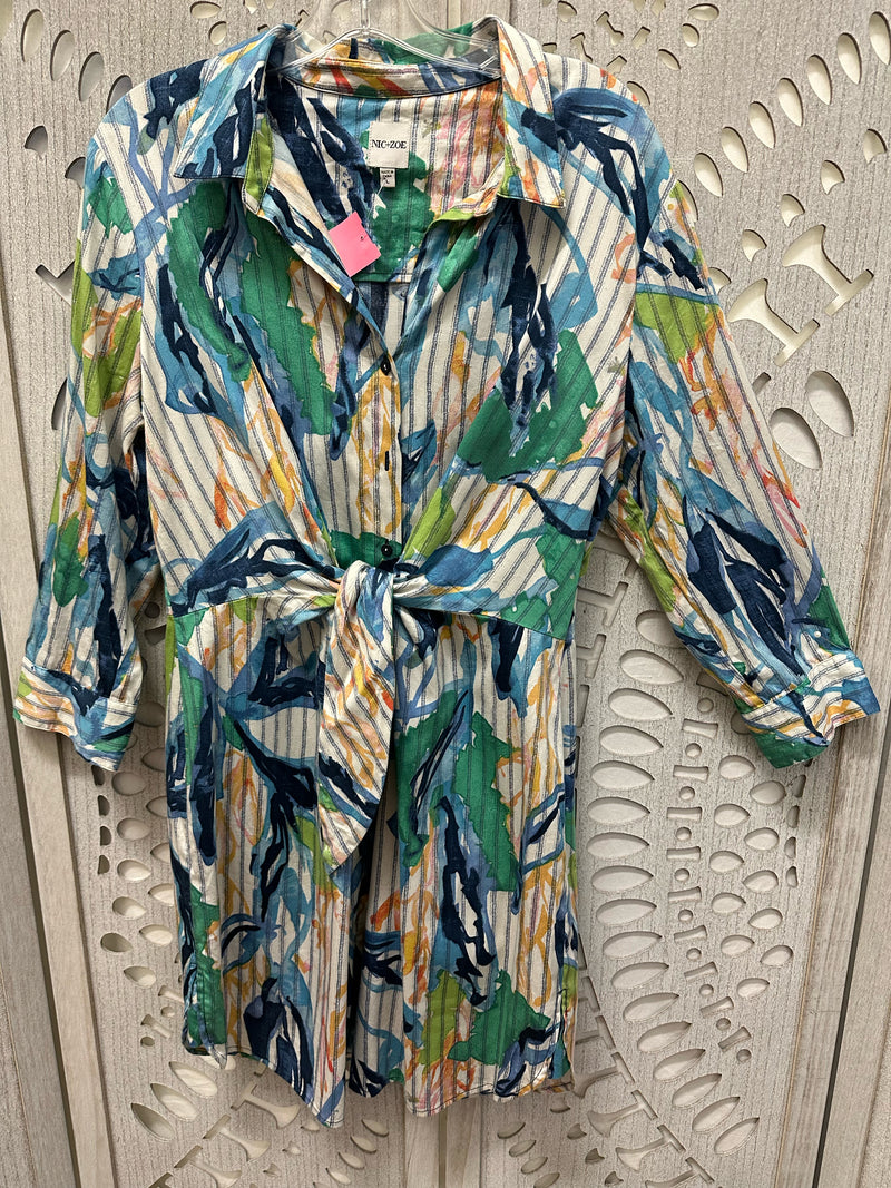 Nic + Zoe Cotton Blend Multi Abstract Size L Dress