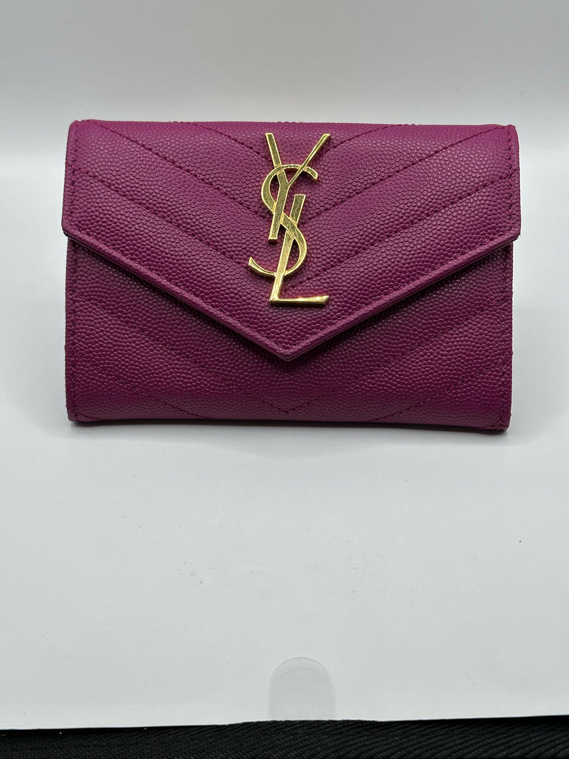 Yves Saint Laurent Leather Fuschia Chevron Wallet