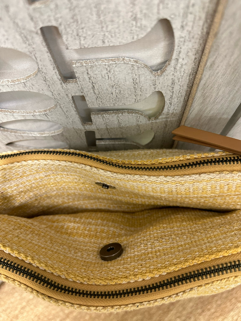 Lucky Brand Woven Yellow/White Abstract Stripe Handbag