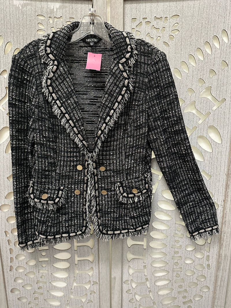 Misook Acrylic Blend Black/white/gray Tweed/fringe Size XSP Jacket