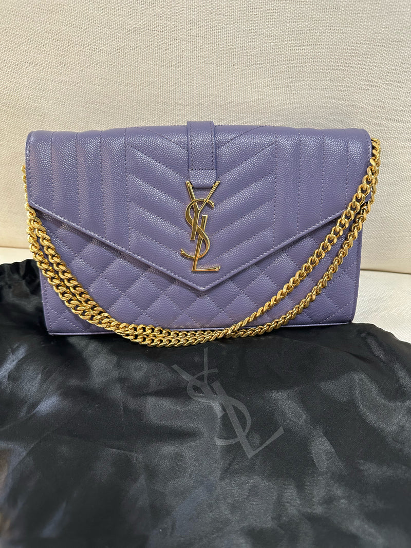 Yves Saint Laurent Leather Mauve Pebble Grain Handbag