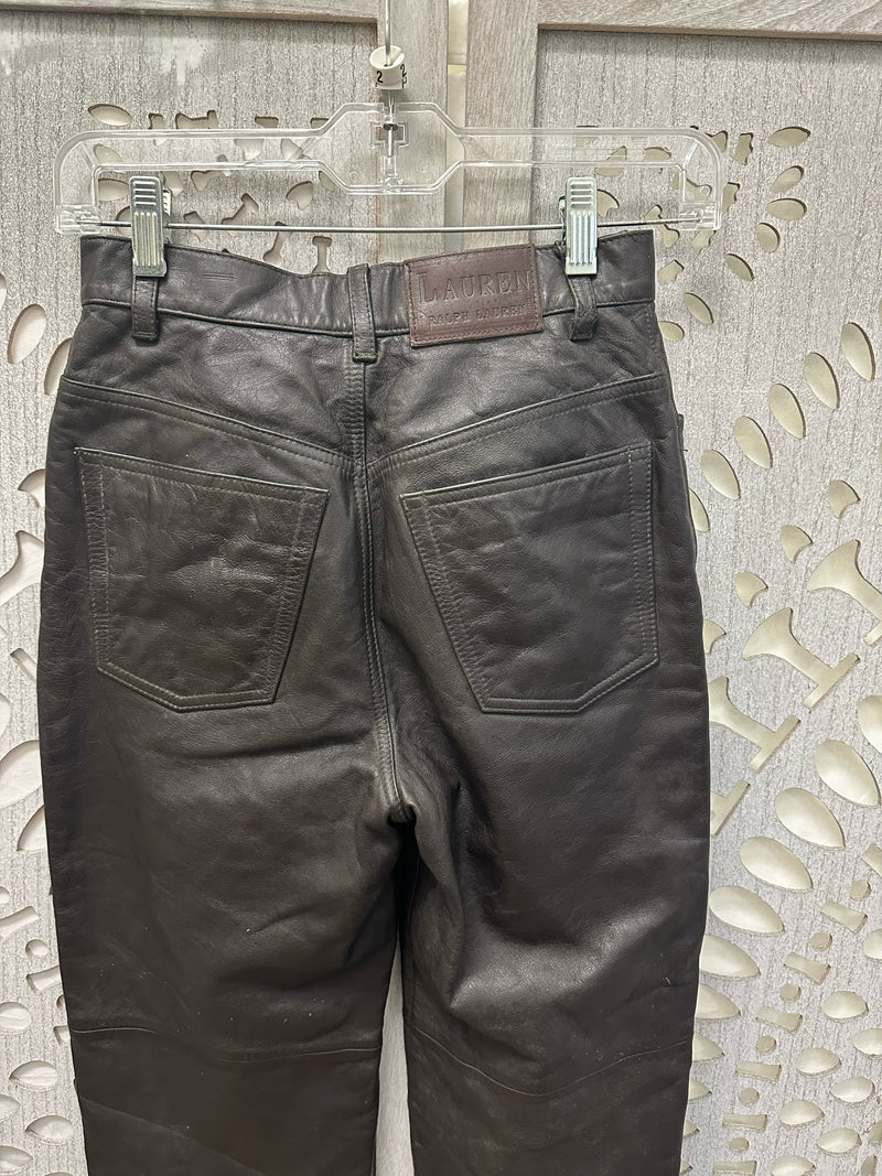 RALPH LAUREN Leather Brown Solid Size 2P Pants