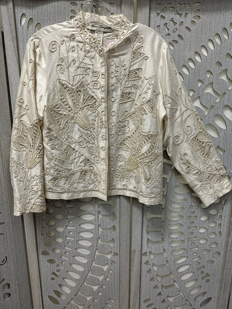 Norm Thompson Silk Ivory Lace/Pearl Size sm Jacket