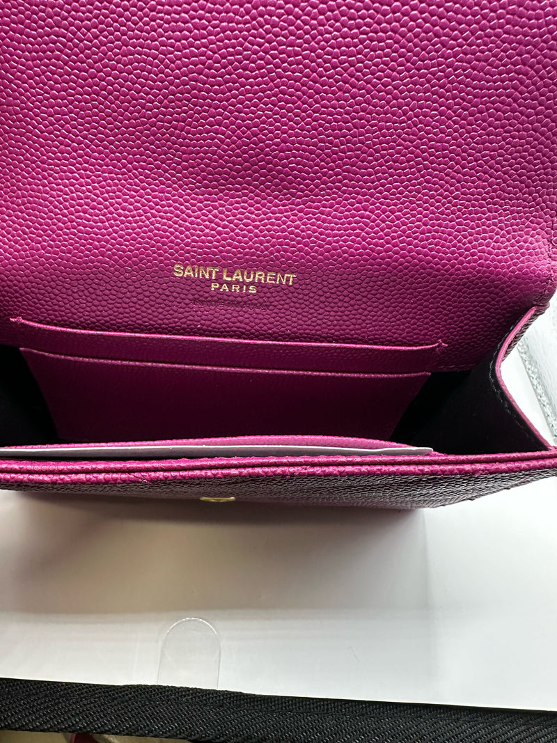 Yves Saint Laurent Leather Fuschia Chevron Wallet