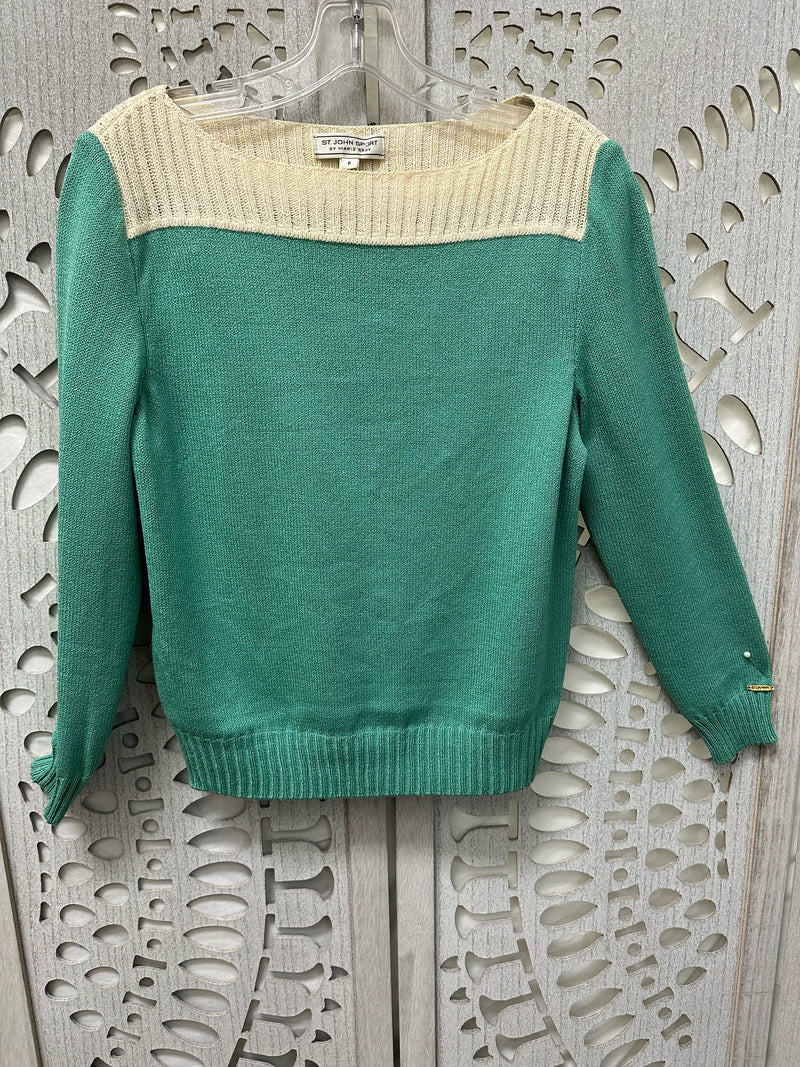 St. John Sport Santana Knit Green/Cream 2 Tone Size P Sweater