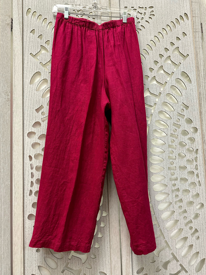 Eileen Fisher Irish Linen Magenta Solid Size L Pants