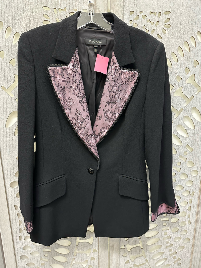 Escada Wool Black/Pink Solid w/ lace Size 10 Jacket