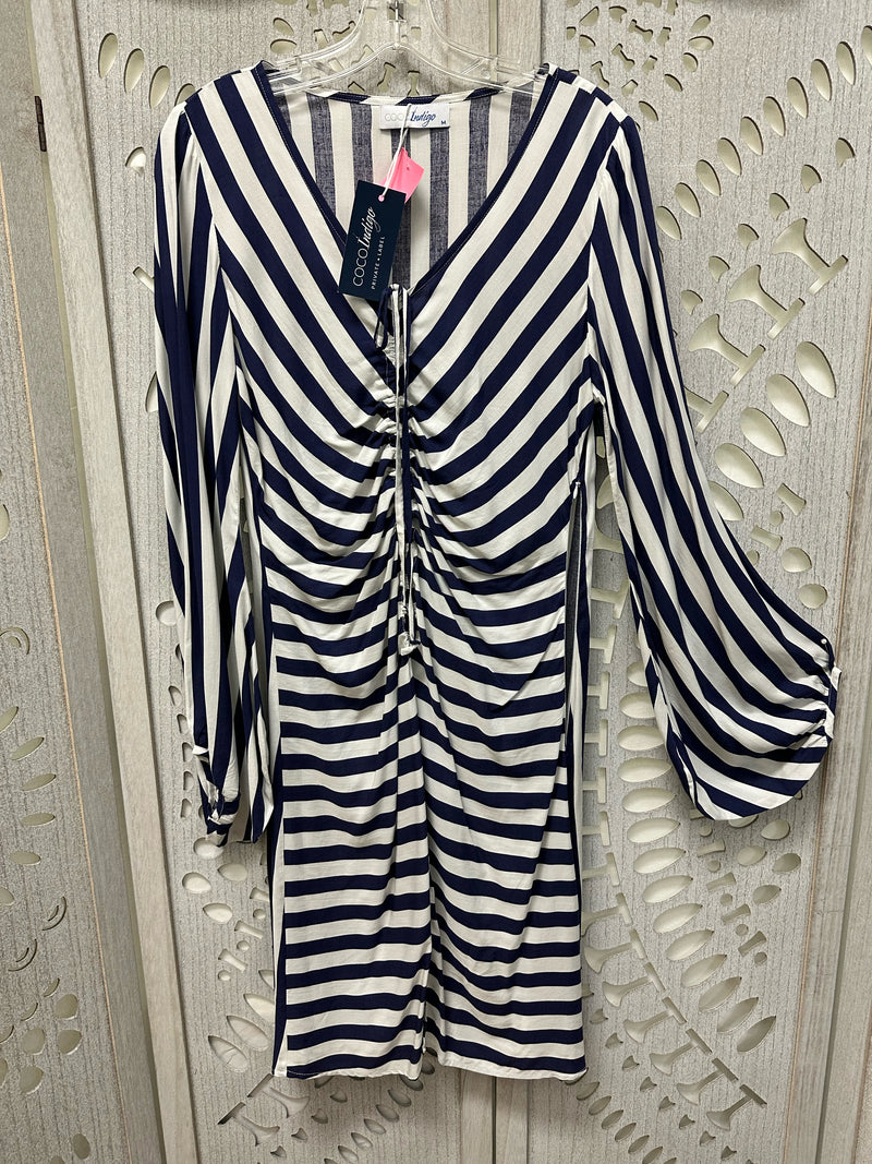 Coco Indigo Cotton Blend Navy/White Stripe Size M Dress