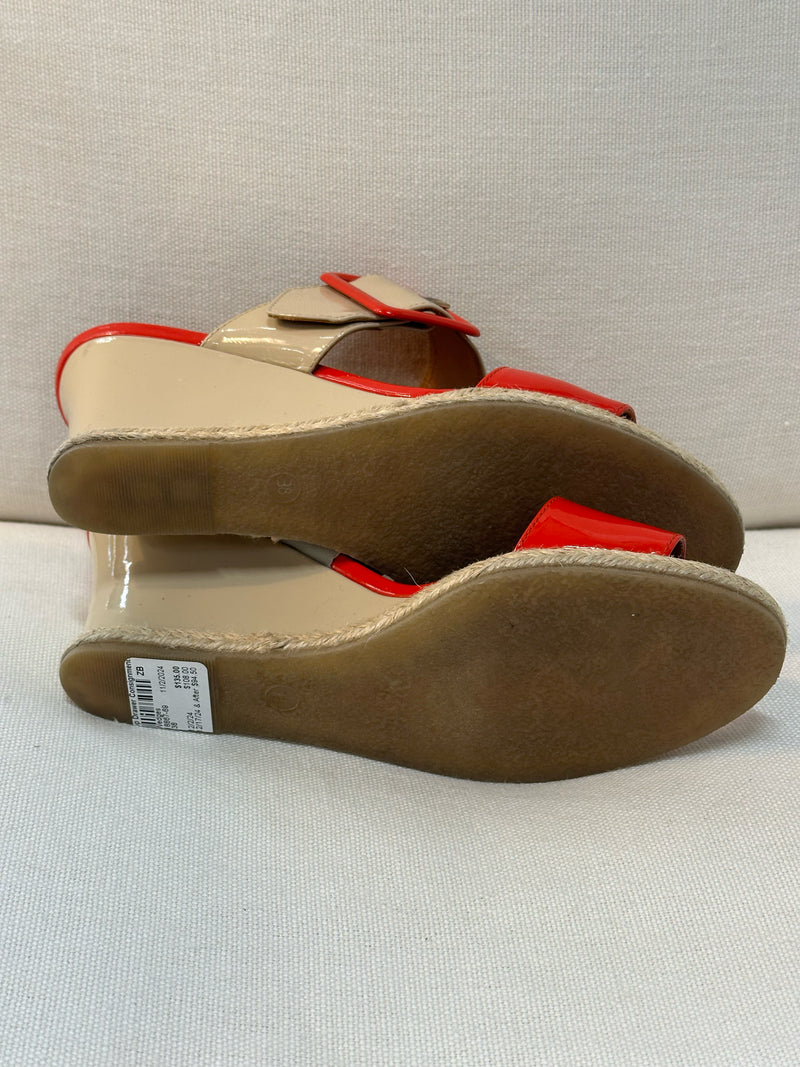 Fendi Patent Leather Beige/Red Size 38 Wedges