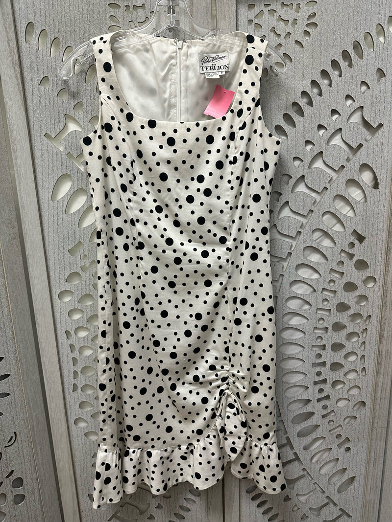 Teri Jon Cotton White/Black Polka Dot Size 8 Dress