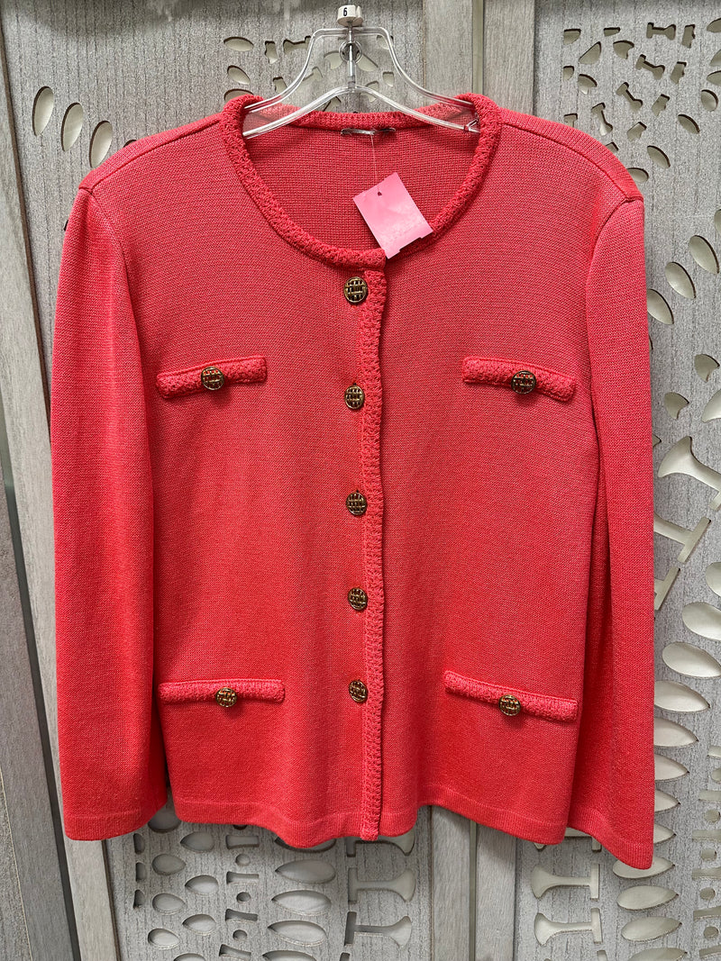 St. John Santana Knit Coral Solid Size 6 Jacket