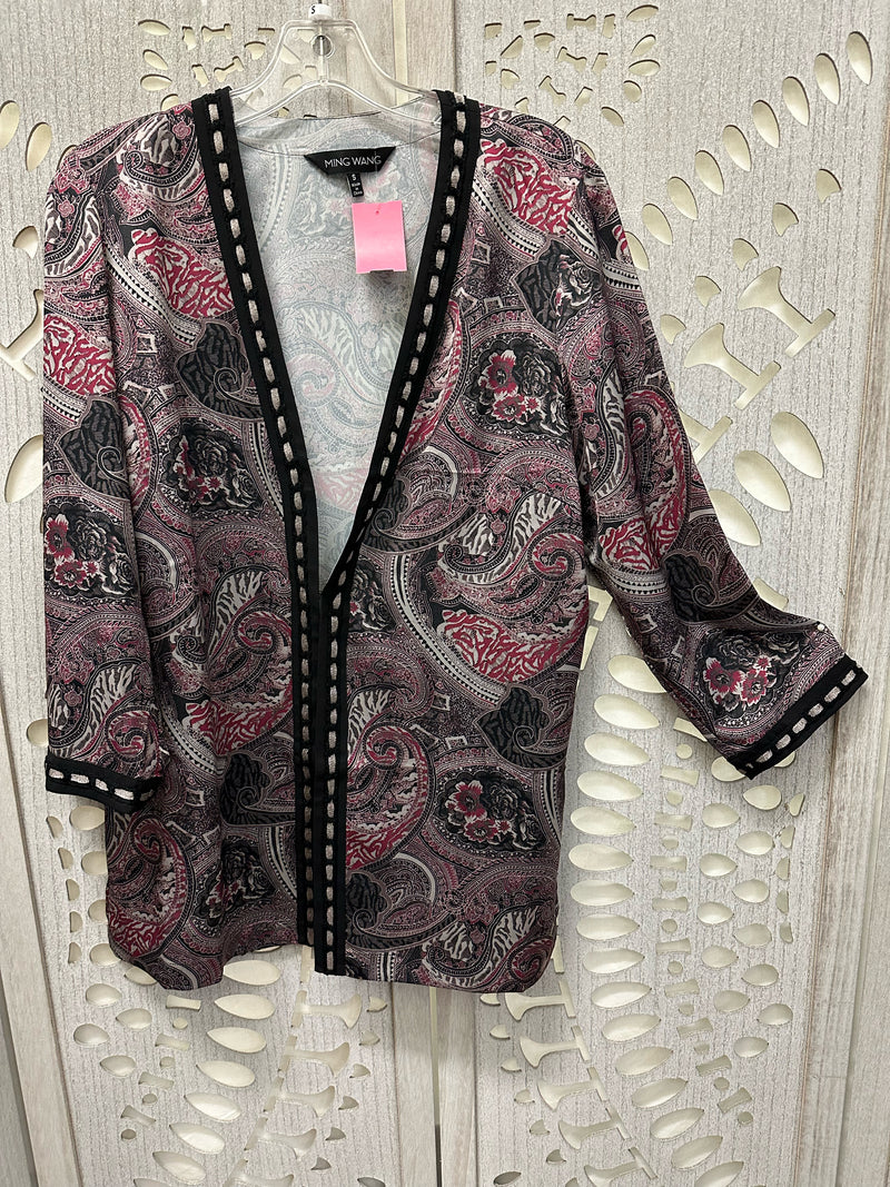 Ming Wang Polyester Black/gray/pink Paisley Size S Jacket