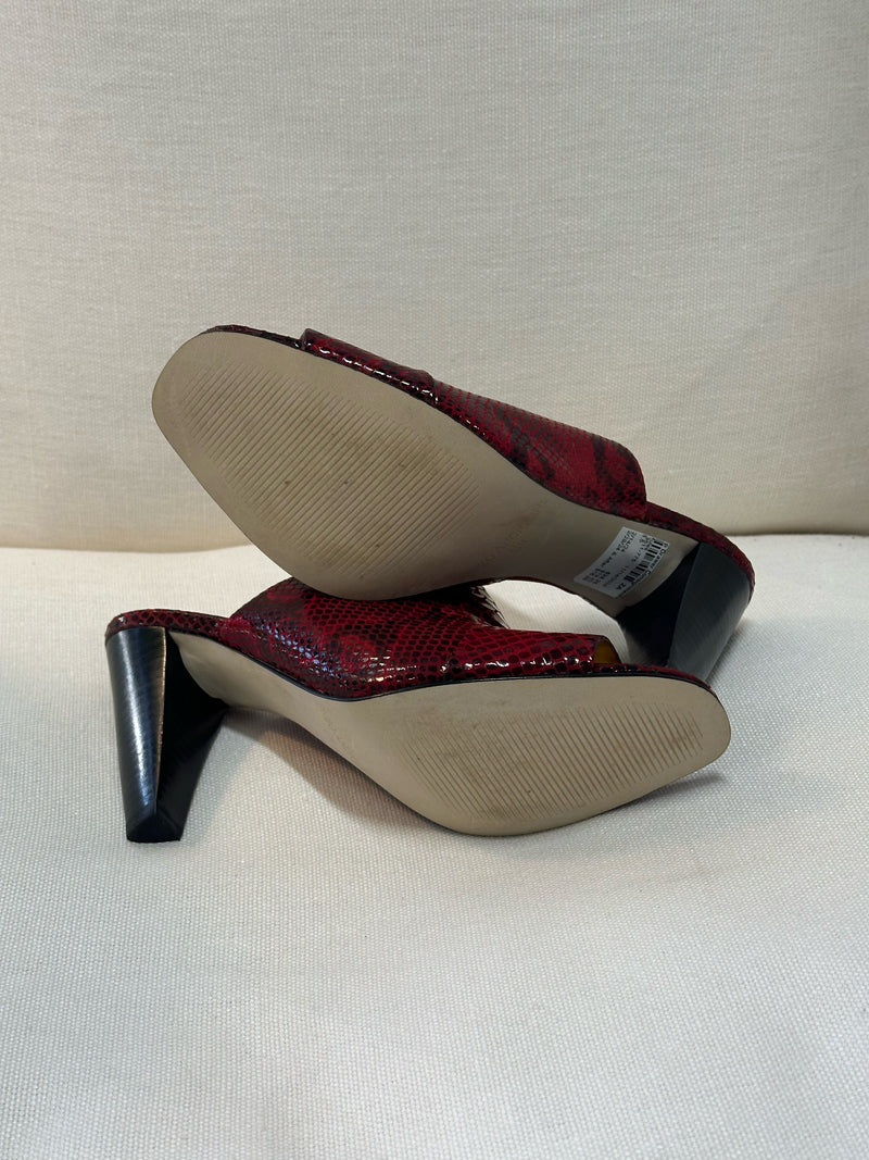 Enzo Angiolini Leather upper Red/Black Snakeskin Print Size 6.5 Mules