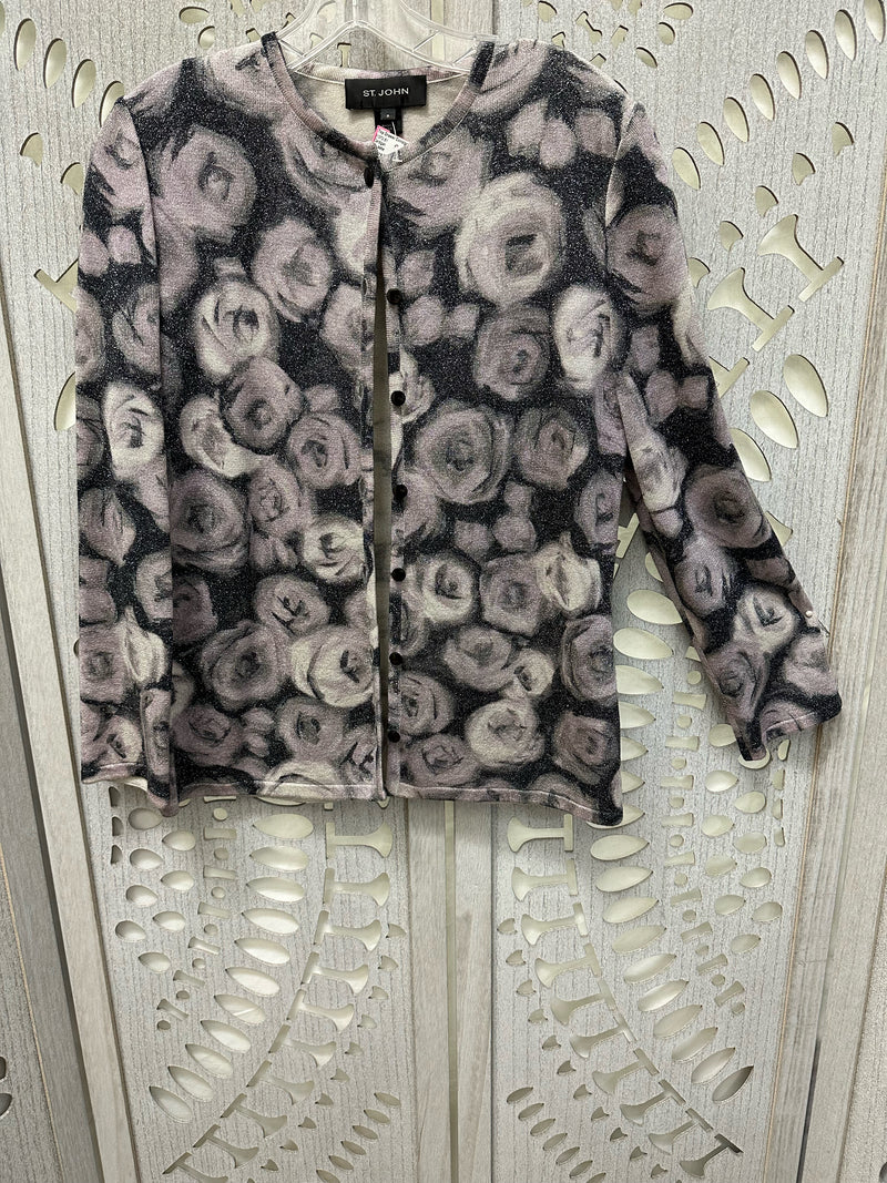 St. John Santana Knit Charcoal/off white Floral Size P Cardigan