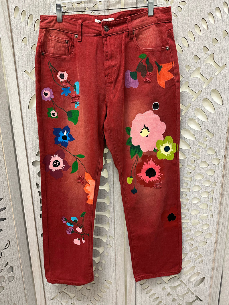 MissLook Cotton Burnt Orange flowers Size L Jeans