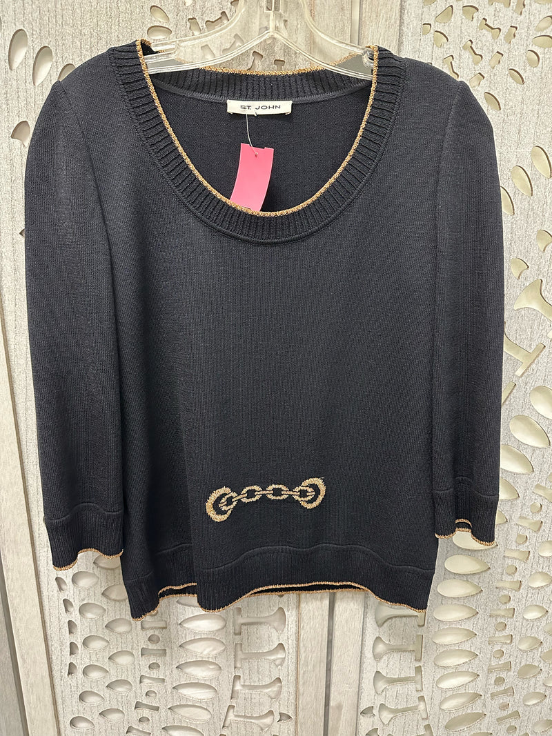 St. John Santana Knit Black/Gold Solid Size S Sweater