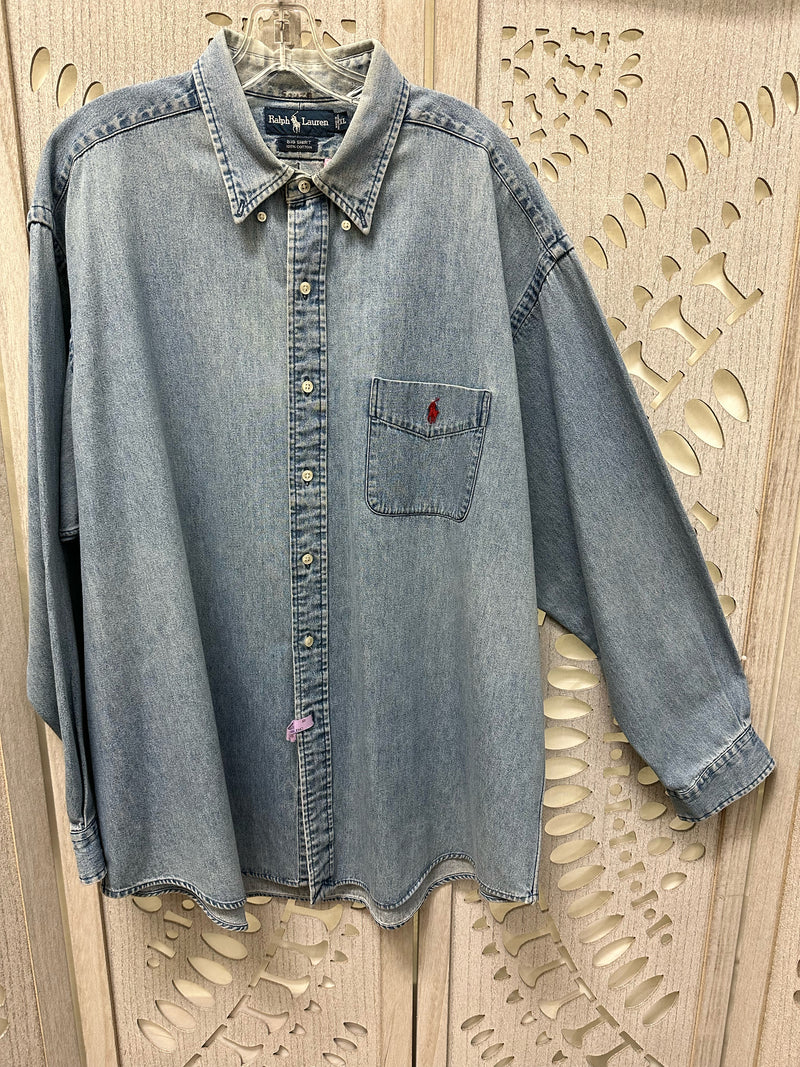 RALPH LAUREN Cotton Light denim Solid Size XL Blouse