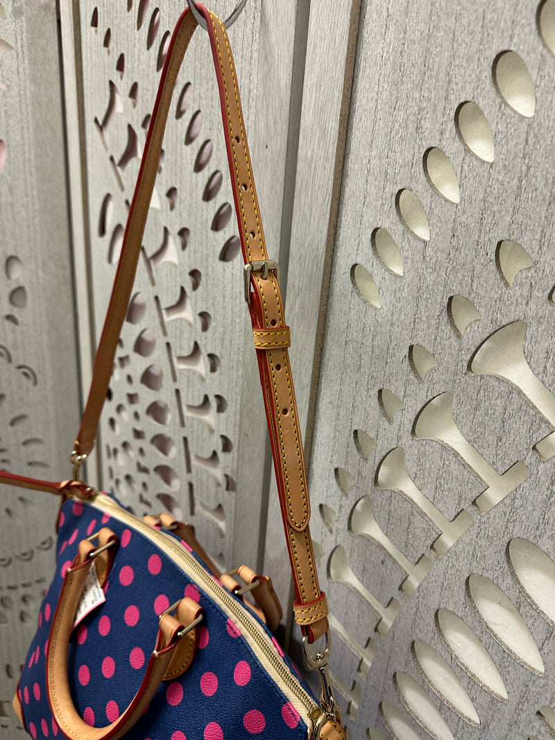 Dooney & Bourke Coated Canvas Blue, Pink Polka Dot Handbag