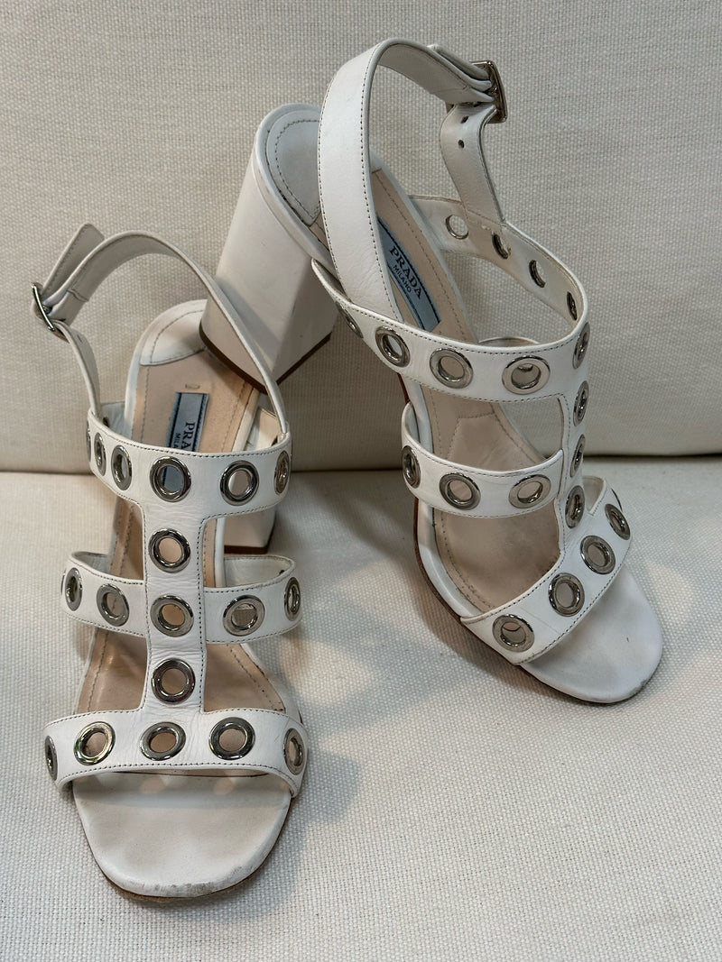 Prada Leather White/Silver Size 38 Sandals