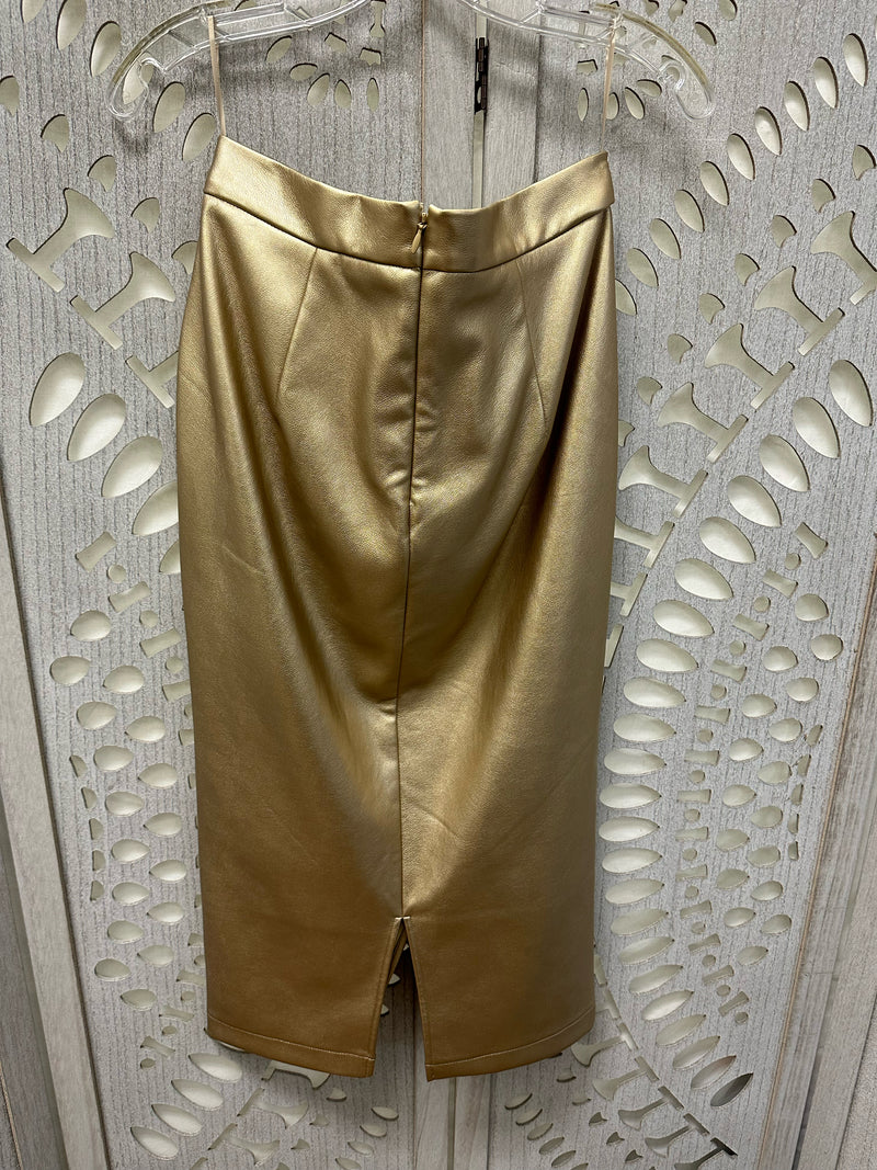 Elie Tahari Polyurethane Gold Faux Leather Size 6 Skirt