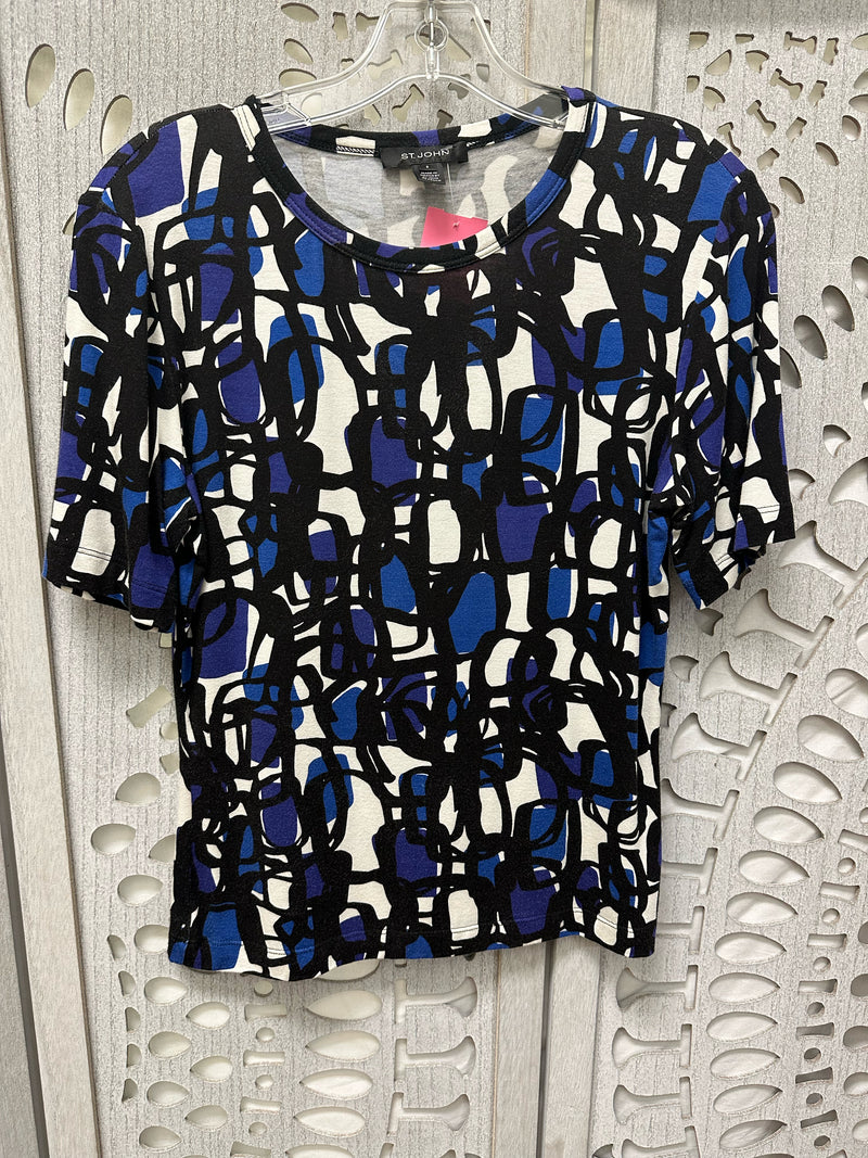 St. John Cotton Blend blue/black/purple/cream Abstract Size S Blouse