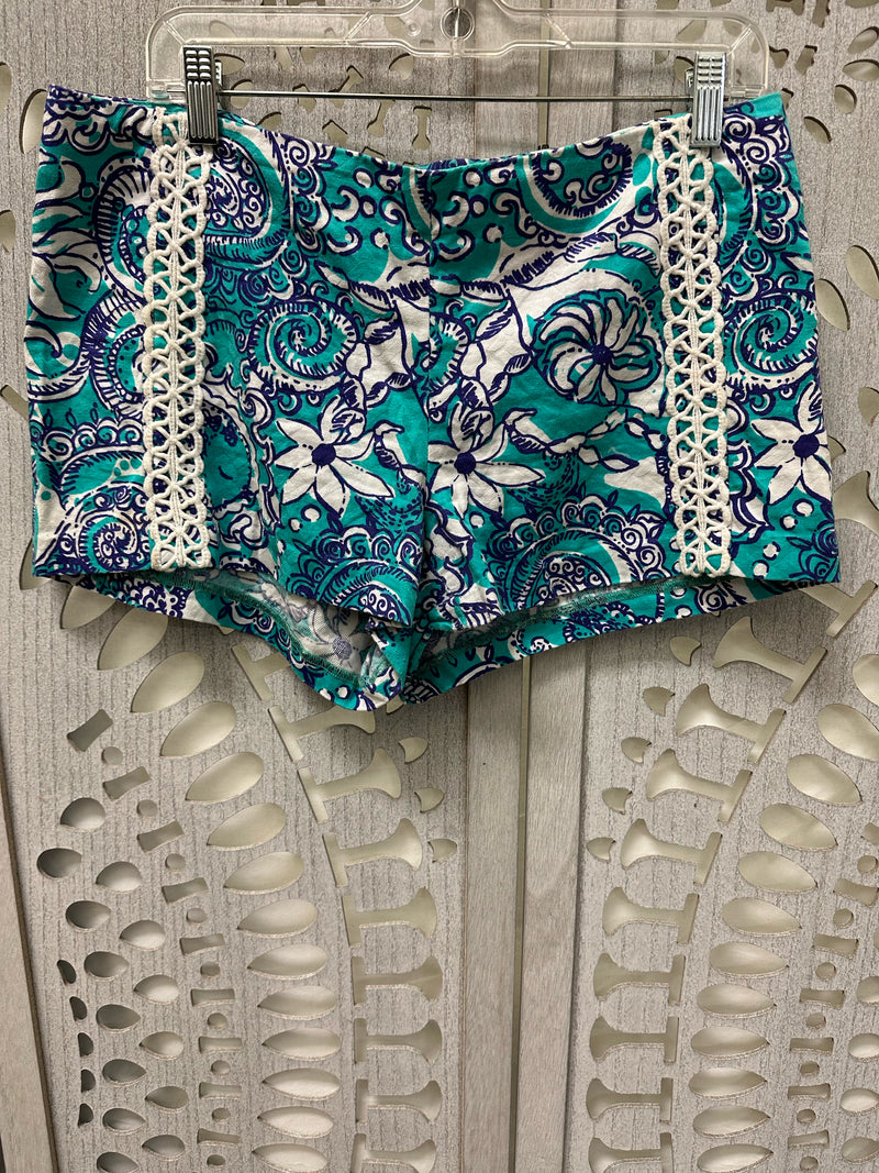 Lilly Pulitzer Cotton Teal/Purple/white Floral Size 10 Shorts