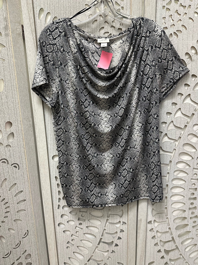 Jaclyn Smith Polyblend Black/White Snakeskin Print Size L Blouse