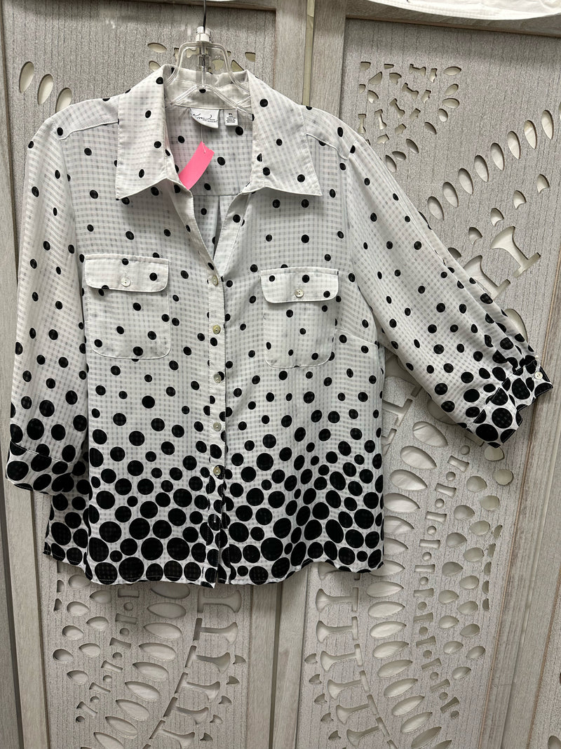 Kim Rogers Polyester Black/White Dots Size PL Blouse