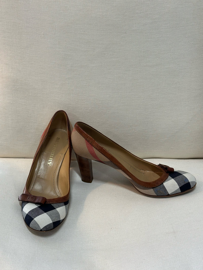 Burberry Leather/Fabric black/white/beige/red Nova Check Size 39.5 Pumps