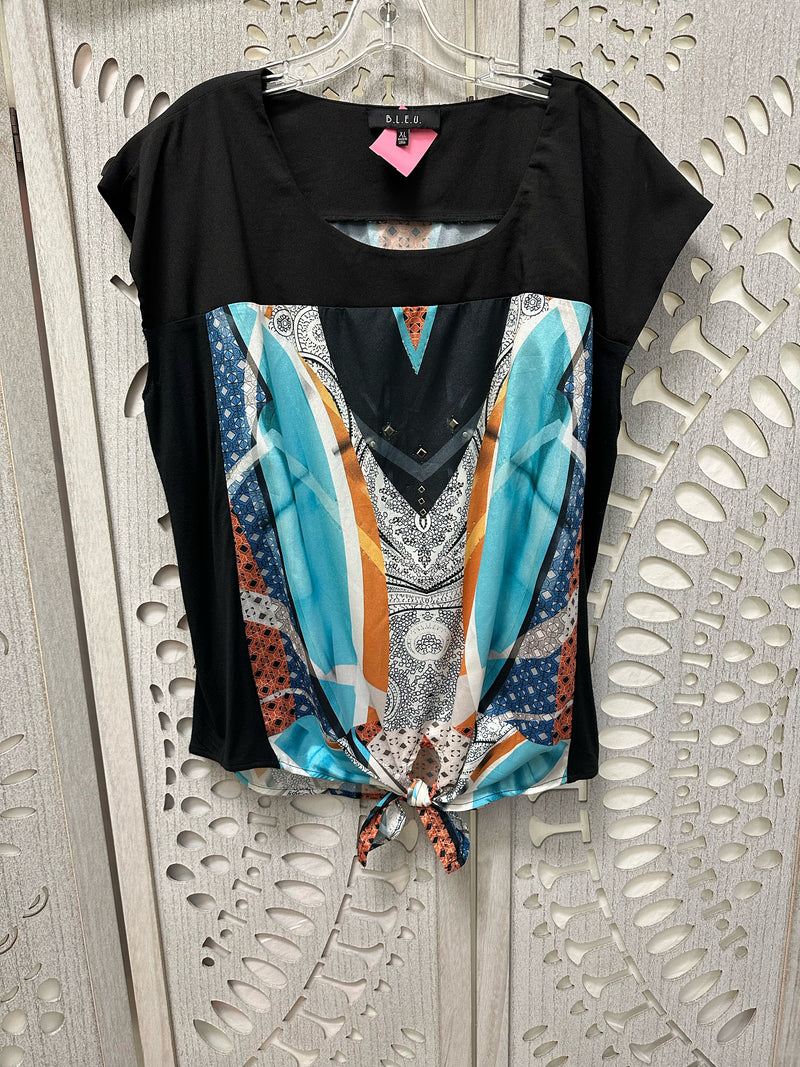 B.L.E.U. Polyester Multi Colors Abstract Size XL Blouse