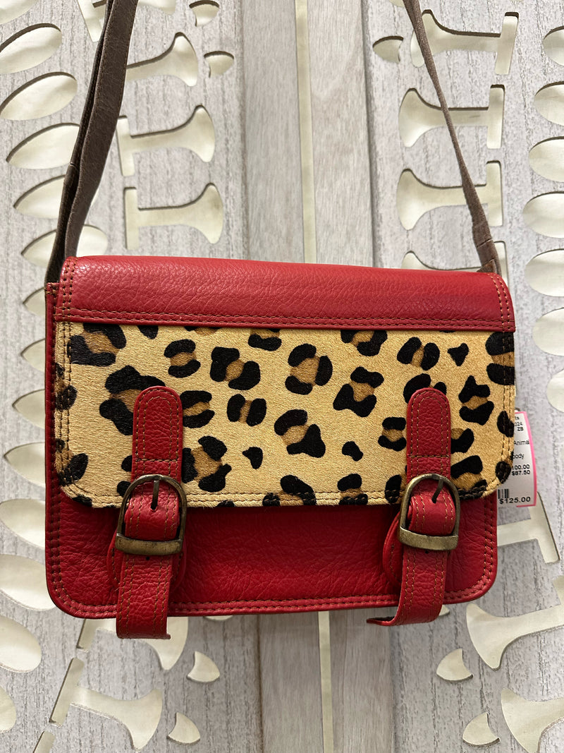 No Brand Leather red/tan/black Animal Print Handbag